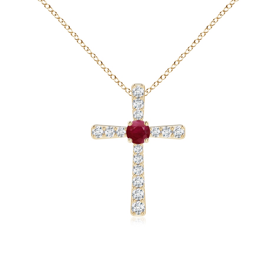 3mm A Ruby and Diamond Cross Pendant in Yellow Gold 