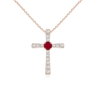 3mm AA Ruby and Diamond Cross Pendant in 10K Rose Gold