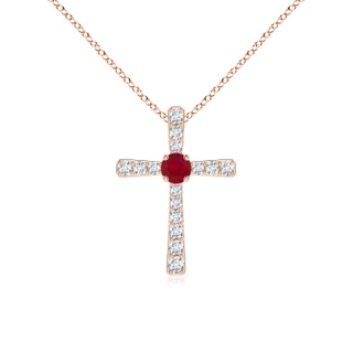 3mm AA Ruby and Diamond Cross Pendant in 9K Rose Gold