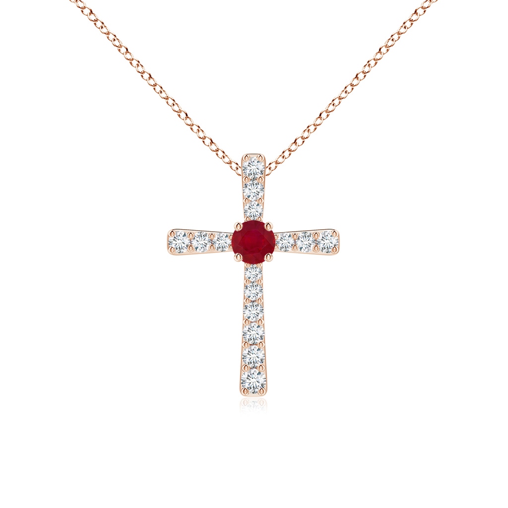 3mm AA Ruby and Diamond Cross Pendant in Rose Gold 