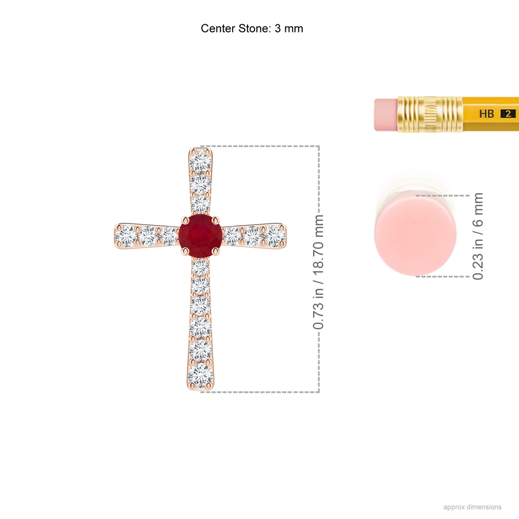 3mm AA Ruby and Diamond Cross Pendant in Rose Gold Ruler