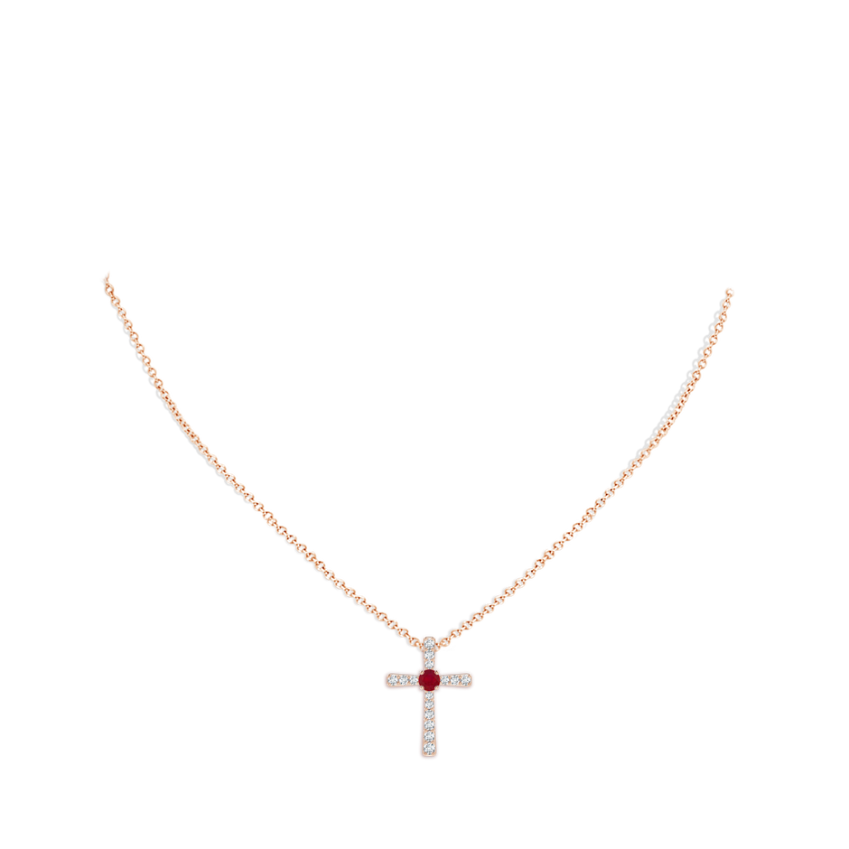 3mm AA Ruby and Diamond Cross Pendant in Rose Gold pen