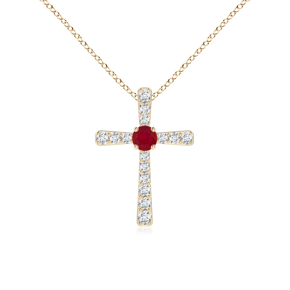 3mm AA Ruby and Diamond Cross Pendant in Yellow Gold 