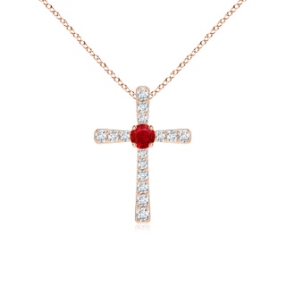 3mm AAA Ruby and Diamond Cross Pendant in 10K Rose Gold