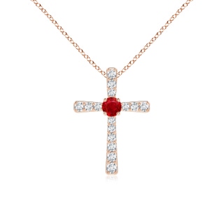 3mm AAA Ruby and Diamond Cross Pendant in 9K Rose Gold