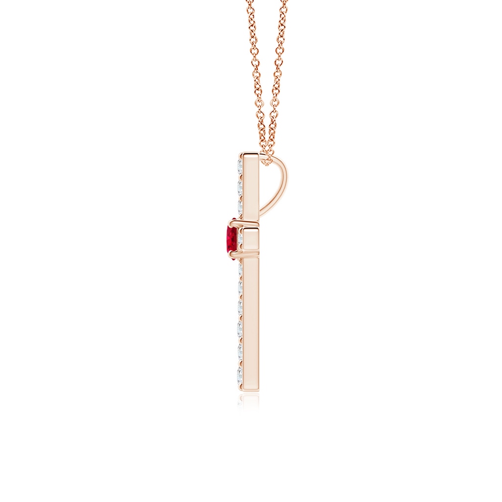3mm AAA Ruby and Diamond Cross Pendant in Rose Gold Side-1