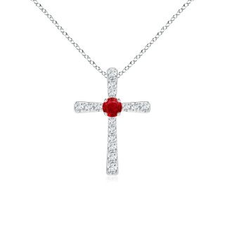 3mm AAA Ruby and Diamond Cross Pendant in White Gold