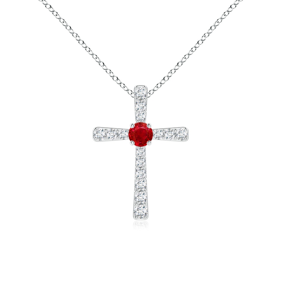 3mm AAA Ruby and Diamond Cross Pendant in White Gold 