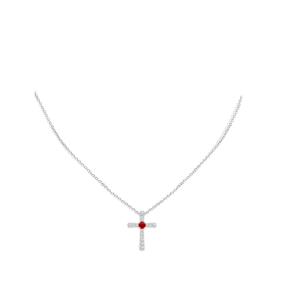 3mm AAA Ruby and Diamond Cross Pendant in White Gold pen