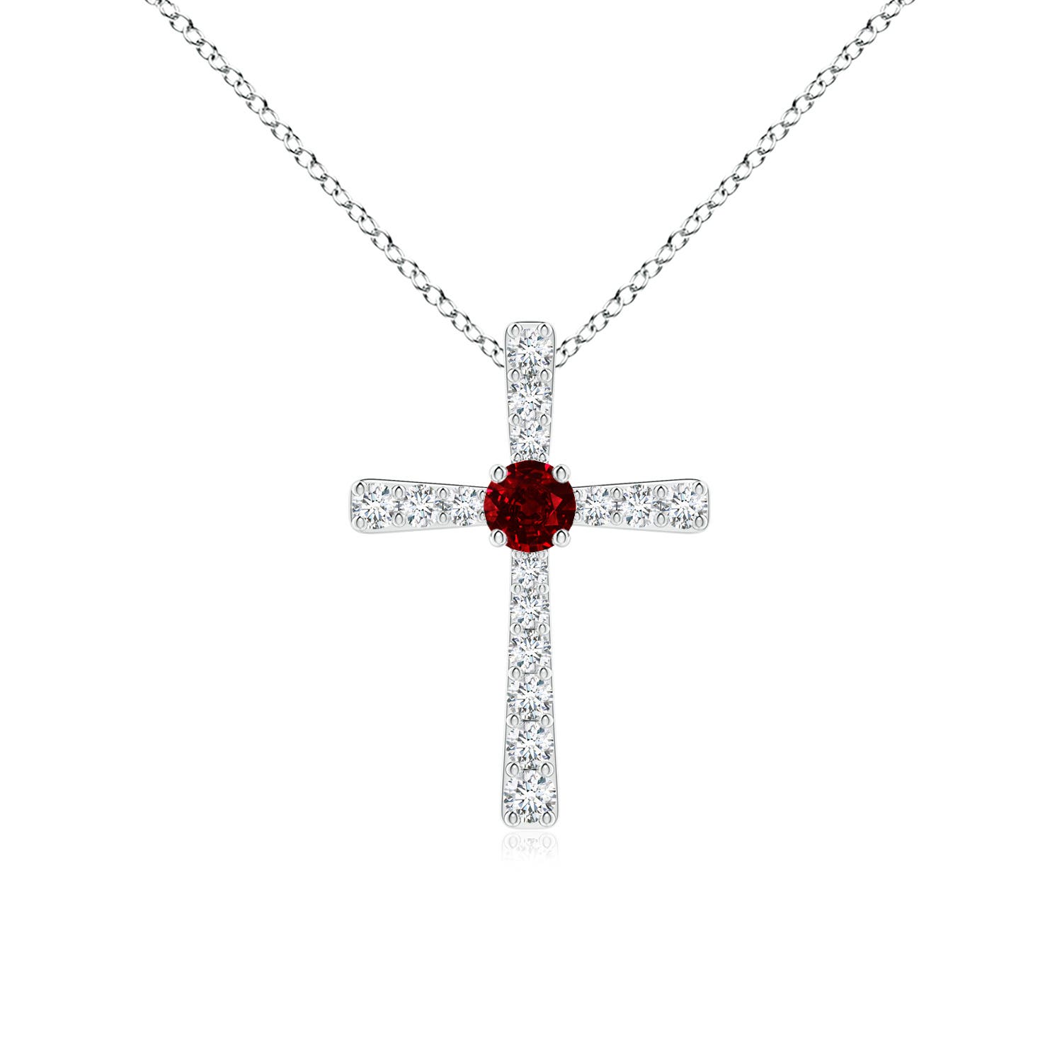 3mm AAAA Ruby and Diamond Cross Pendant in 18K White Gold