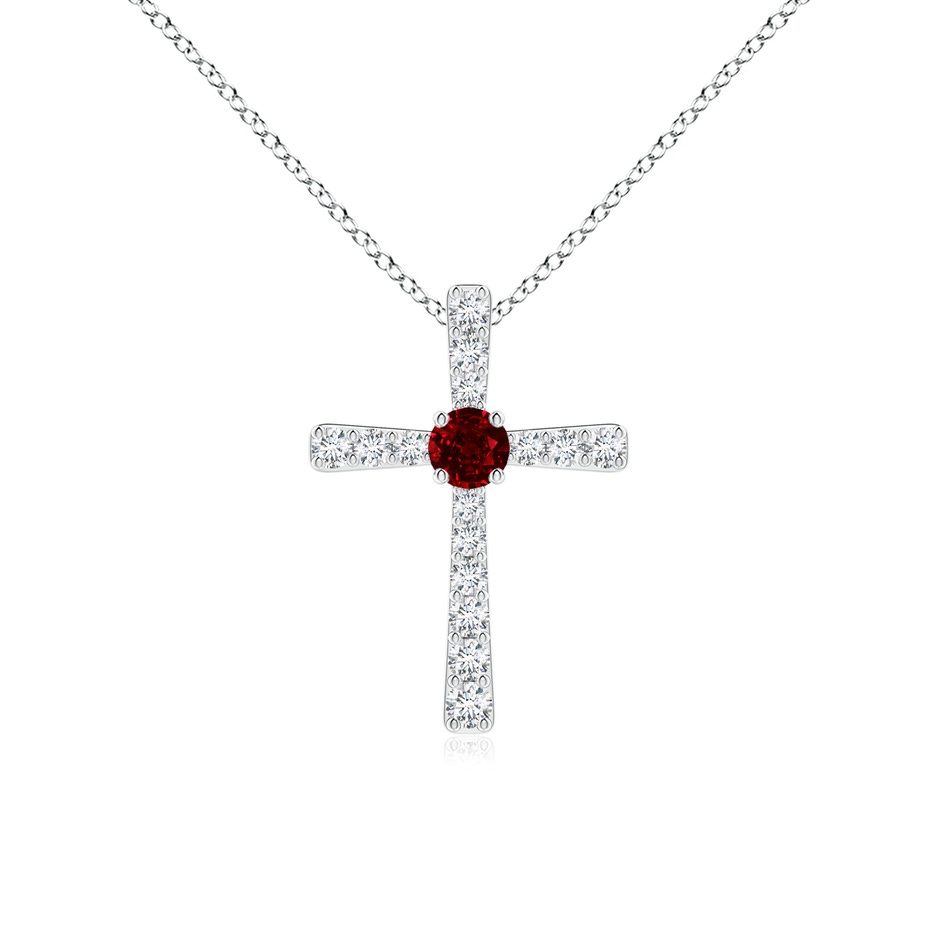 3mm AAAA Ruby and Diamond Cross Pendant in 18K White Gold 