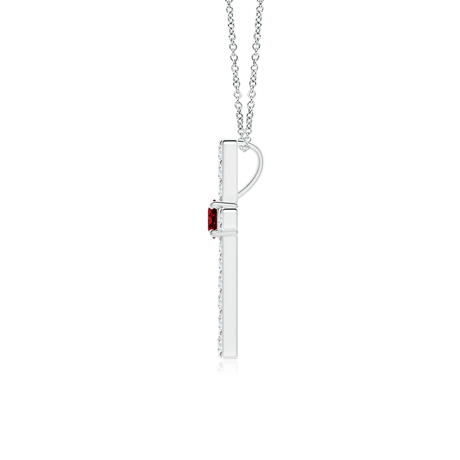 3mm AAAA Ruby and Diamond Cross Pendant in 18K White Gold