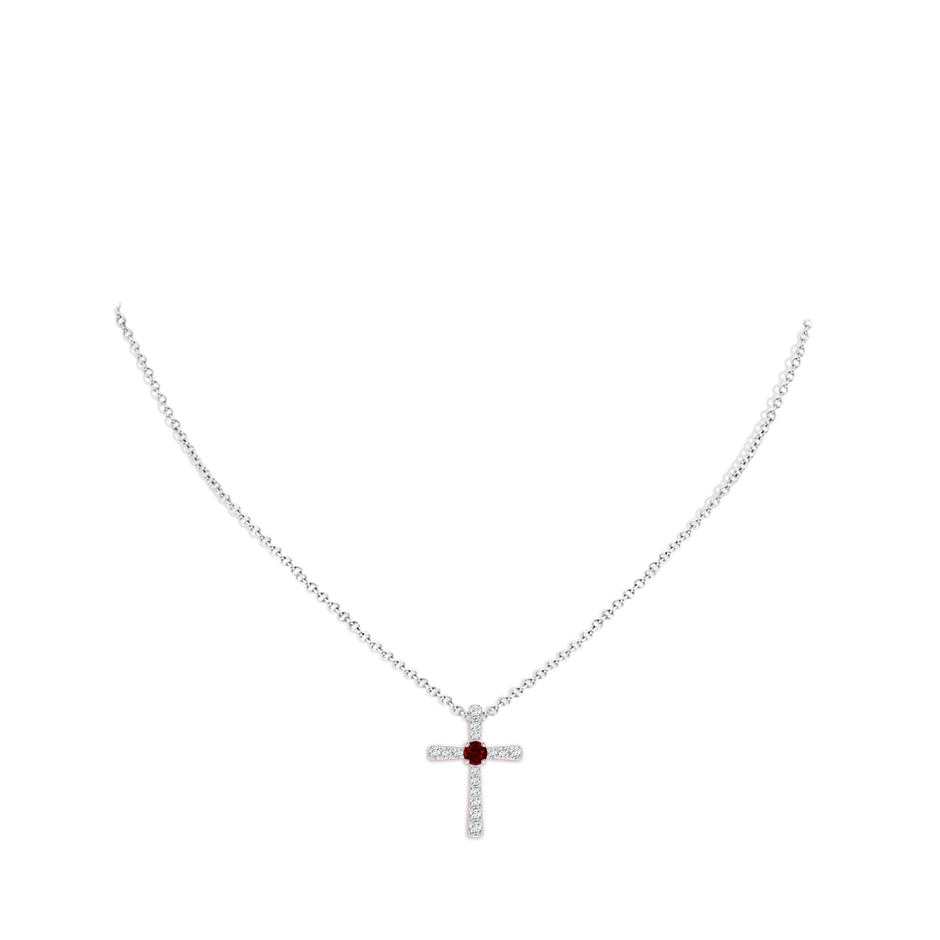 3mm AAAA Ruby and Diamond Cross Pendant in 18K White Gold pen