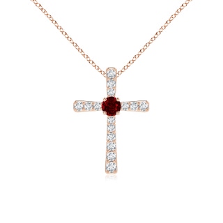 3mm AAAA Ruby and Diamond Cross Pendant in 9K Rose Gold