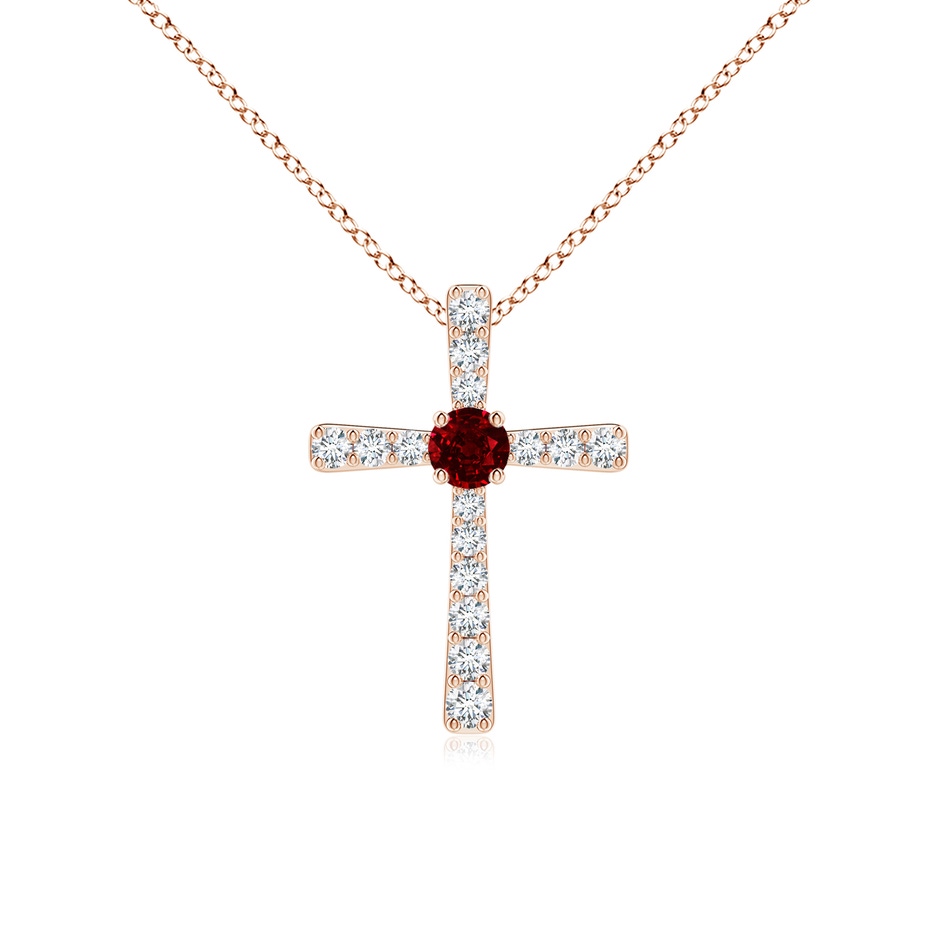 3mm AAAA Ruby and Diamond Cross Pendant in 9K Rose Gold 
