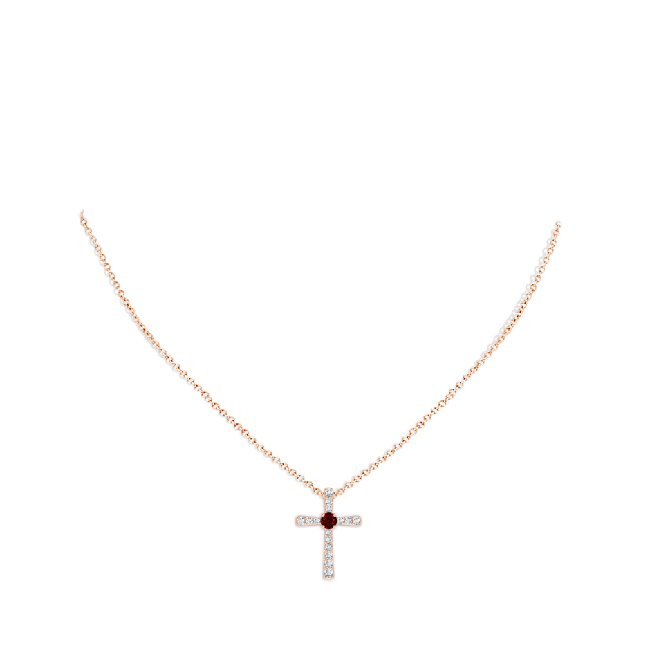 3mm AAAA Ruby and Diamond Cross Pendant in 9K Rose Gold pen