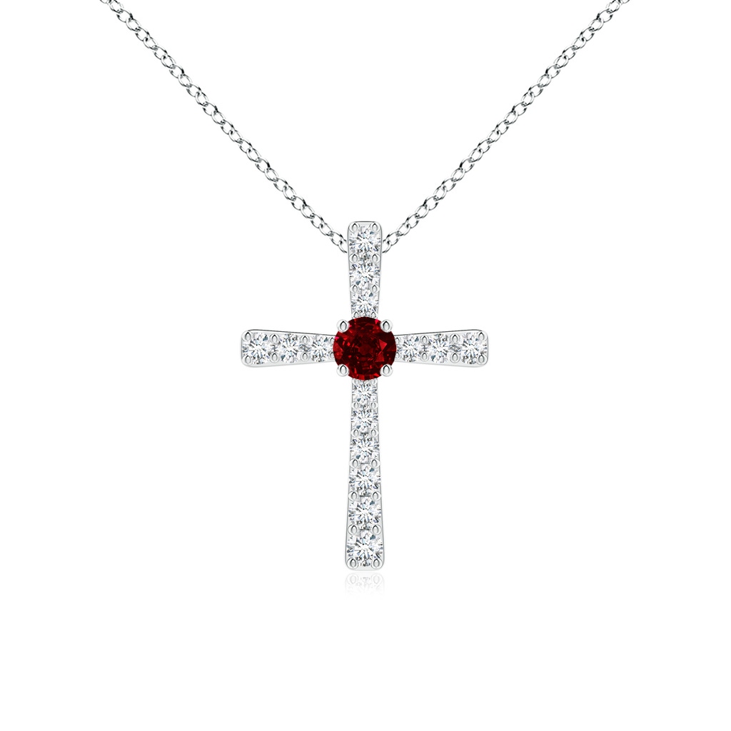 3mm AAAA Ruby and Diamond Cross Pendant in P950 Platinum