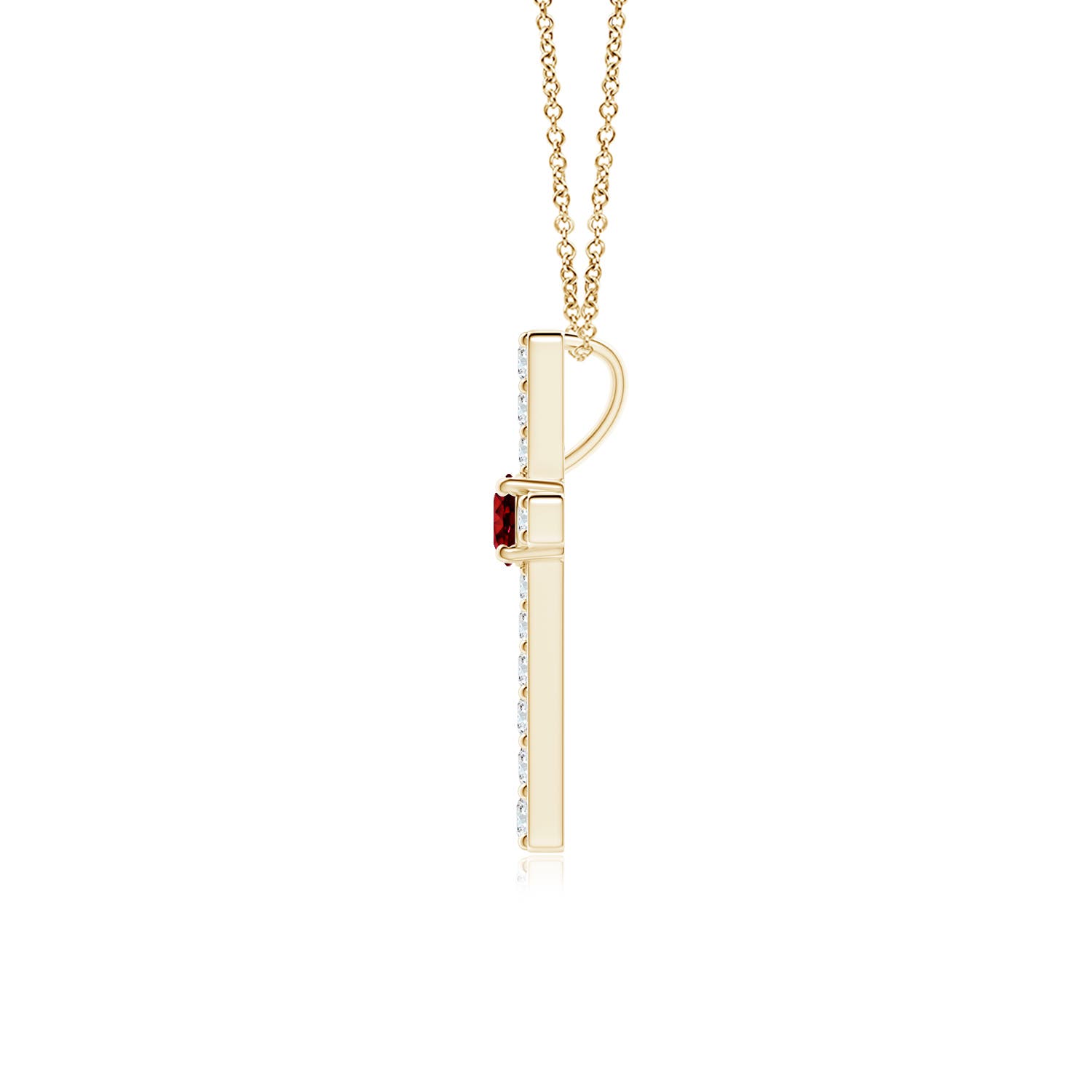 3mm AAAA Ruby and Diamond Cross Pendant in Yellow Gold