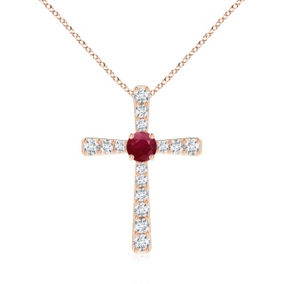 6mm A Ruby and Diamond Cross Pendant in 9K Rose Gold