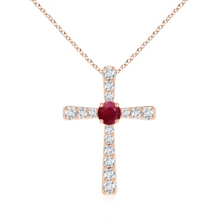 6mm A Ruby and Diamond Cross Pendant in Rose Gold