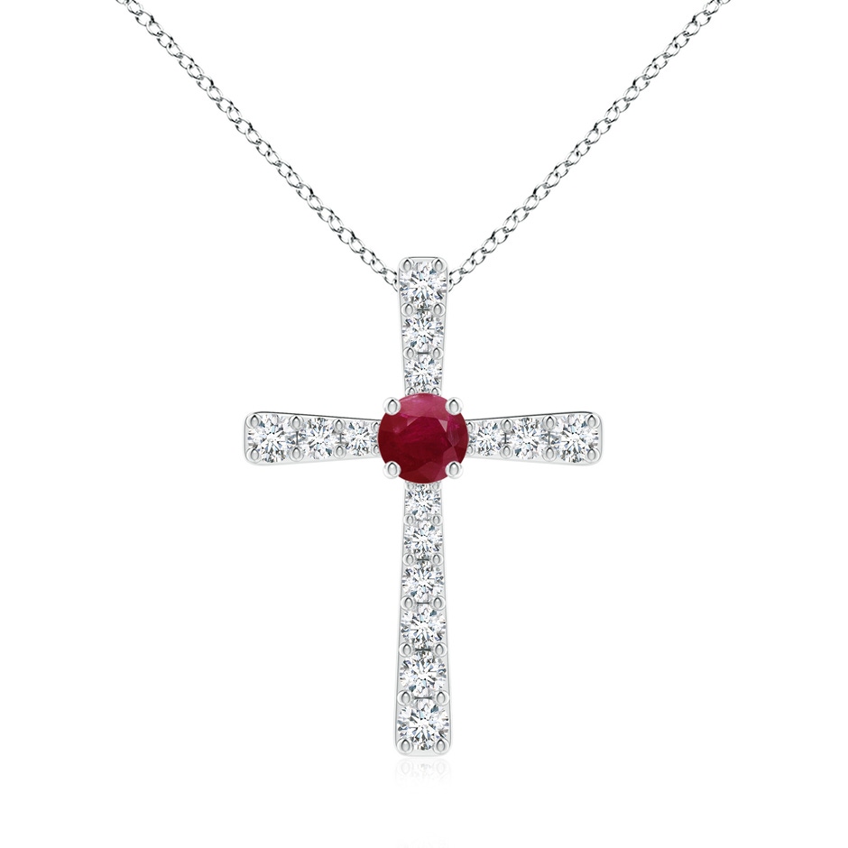 6mm A Ruby and Diamond Cross Pendant in White Gold 