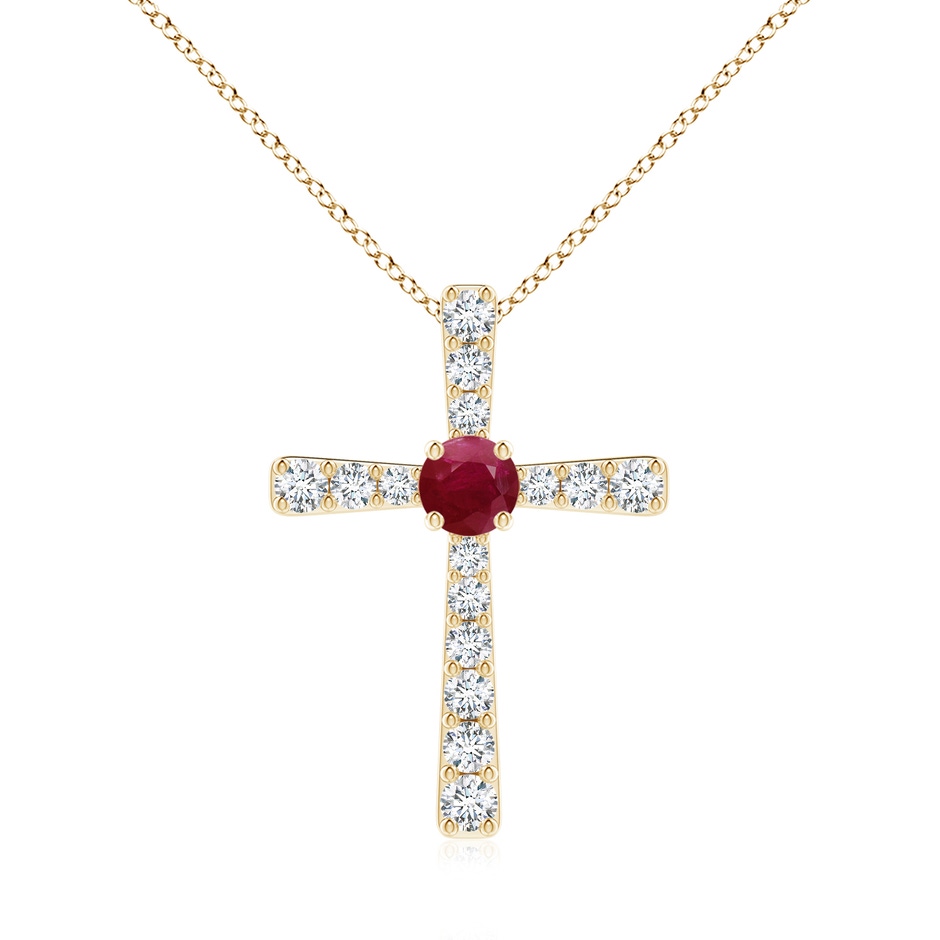 6mm A Ruby and Diamond Cross Pendant in Yellow Gold 