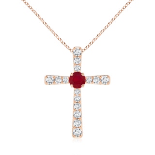 6mm AA Ruby and Diamond Cross Pendant in 9K Rose Gold