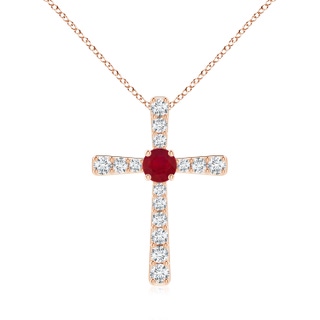 6mm AA Ruby and Diamond Cross Pendant in Rose Gold