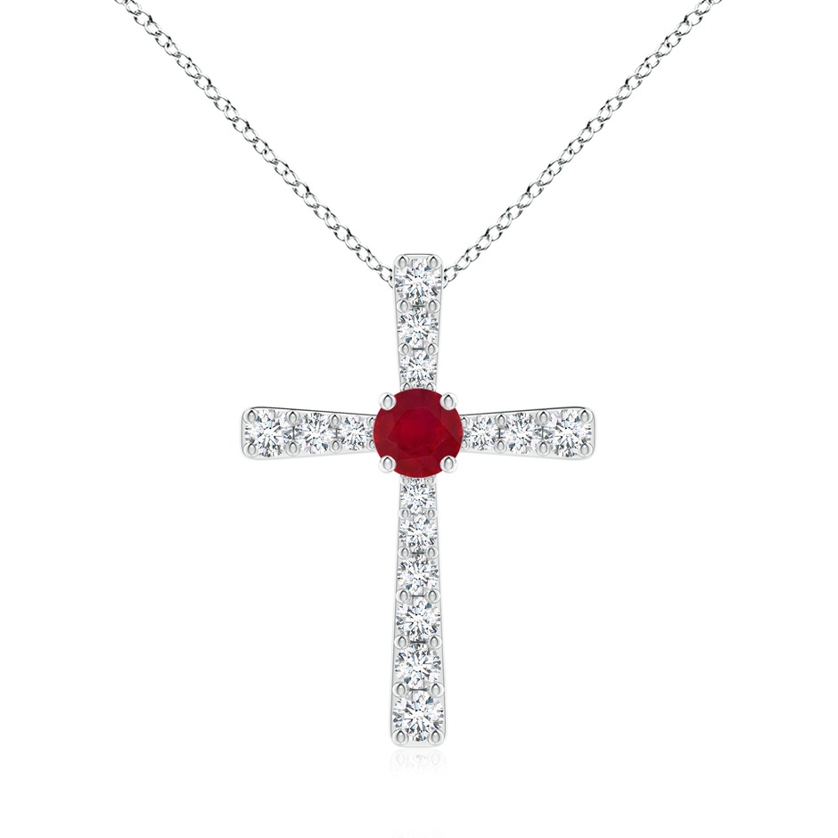6mm AA Ruby and Diamond Cross Pendant in White Gold 
