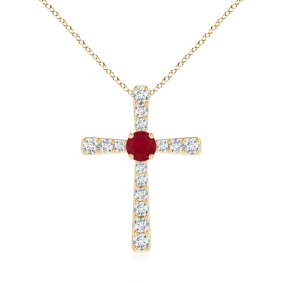6mm AA Ruby and Diamond Cross Pendant in Yellow Gold 