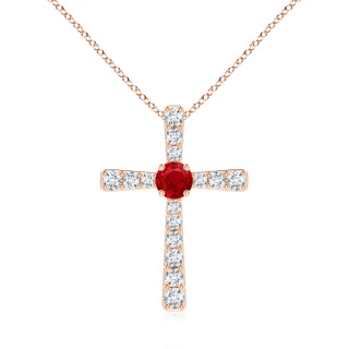 6mm AAA Ruby and Diamond Cross Pendant in 10K Rose Gold