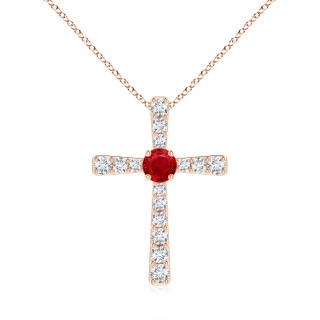 6mm AAA Ruby and Diamond Cross Pendant in Rose Gold