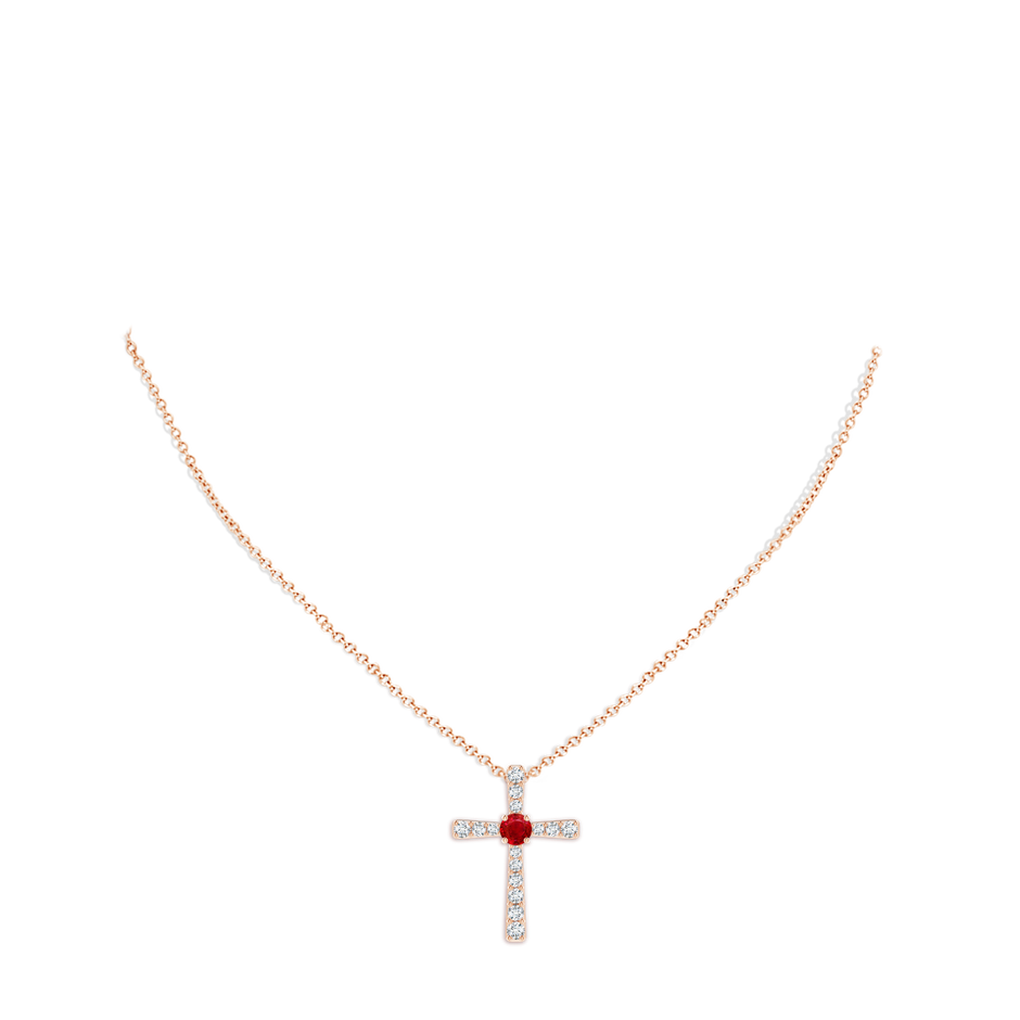 6mm AAA Ruby and Diamond Cross Pendant in Rose Gold pen