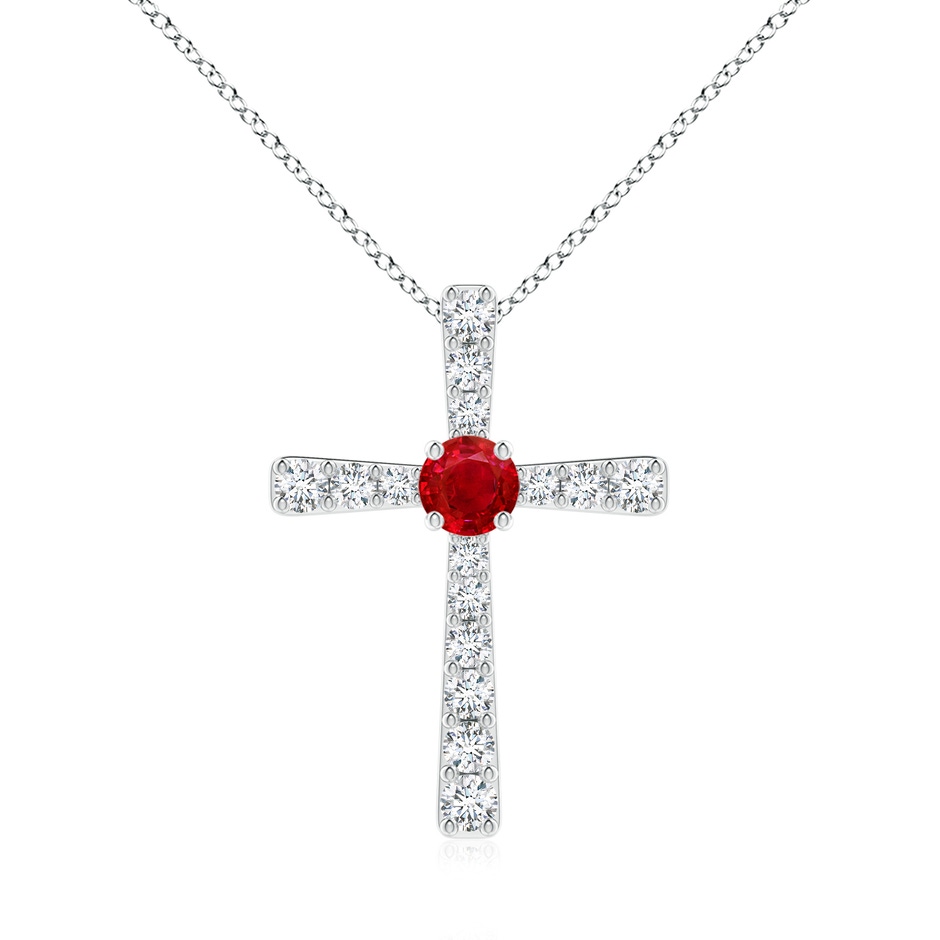 6mm AAA Ruby and Diamond Cross Pendant in White Gold 