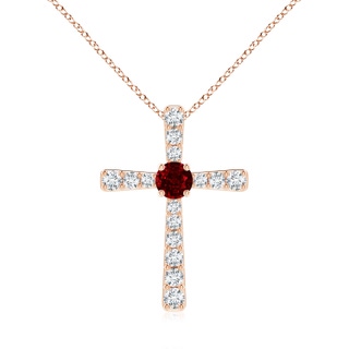 6mm AAAA Ruby and Diamond Cross Pendant in 9K Rose Gold