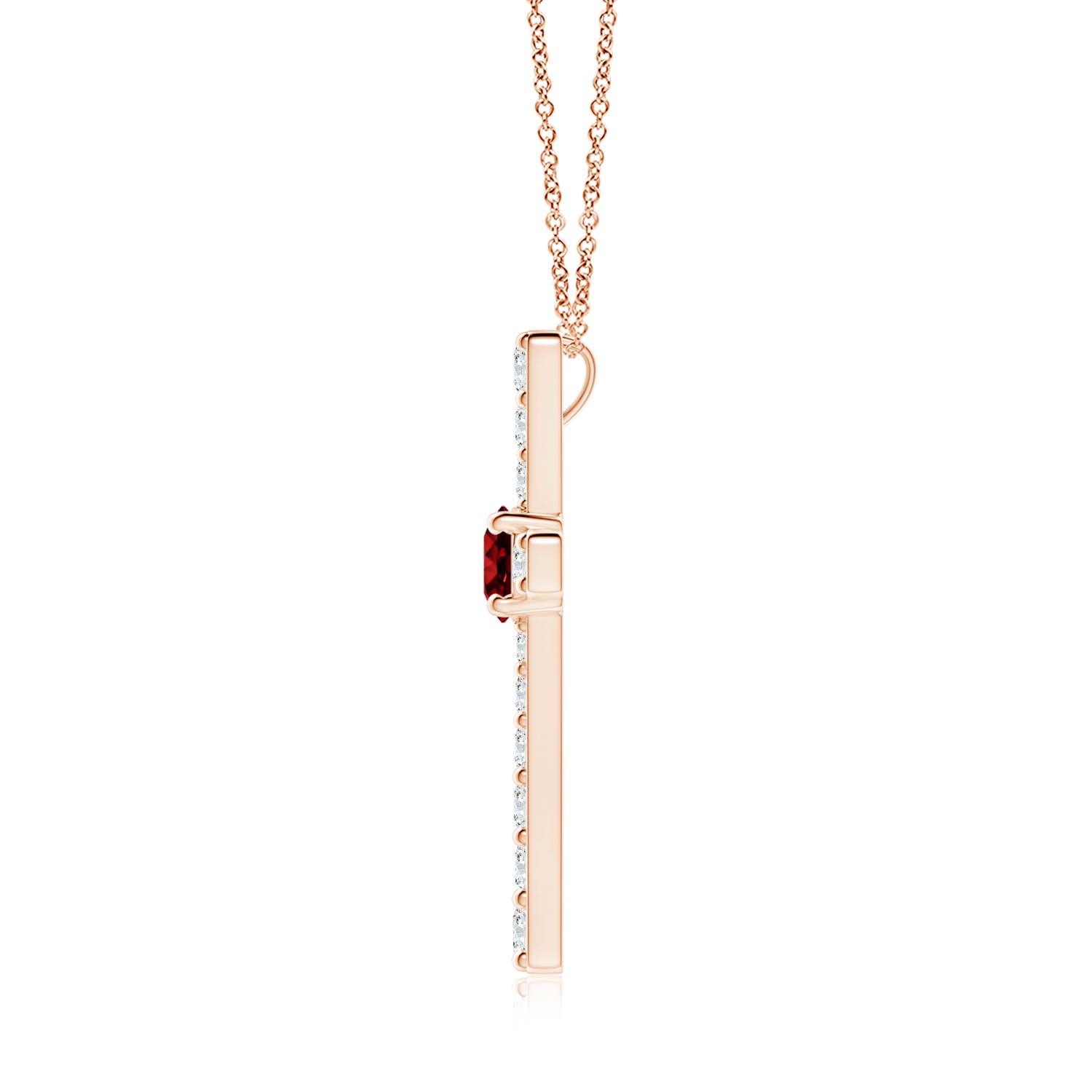 6mm AAAA Ruby and Diamond Cross Pendant in Rose Gold