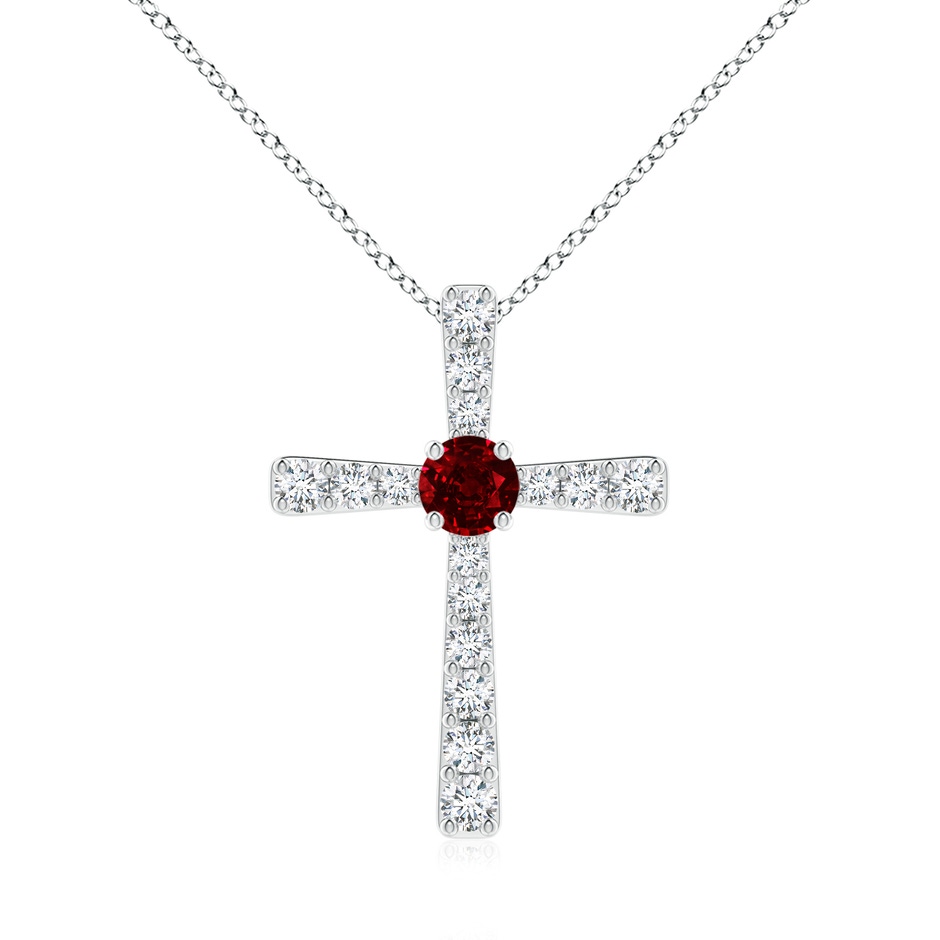 6mm AAAA Ruby and Diamond Cross Pendant in White Gold 