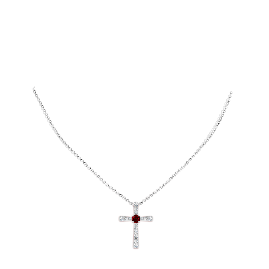 6mm AAAA Ruby and Diamond Cross Pendant in White Gold pen