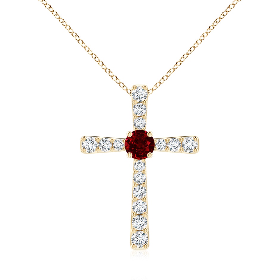6mm AAAA Ruby and Diamond Cross Pendant in Yellow Gold 