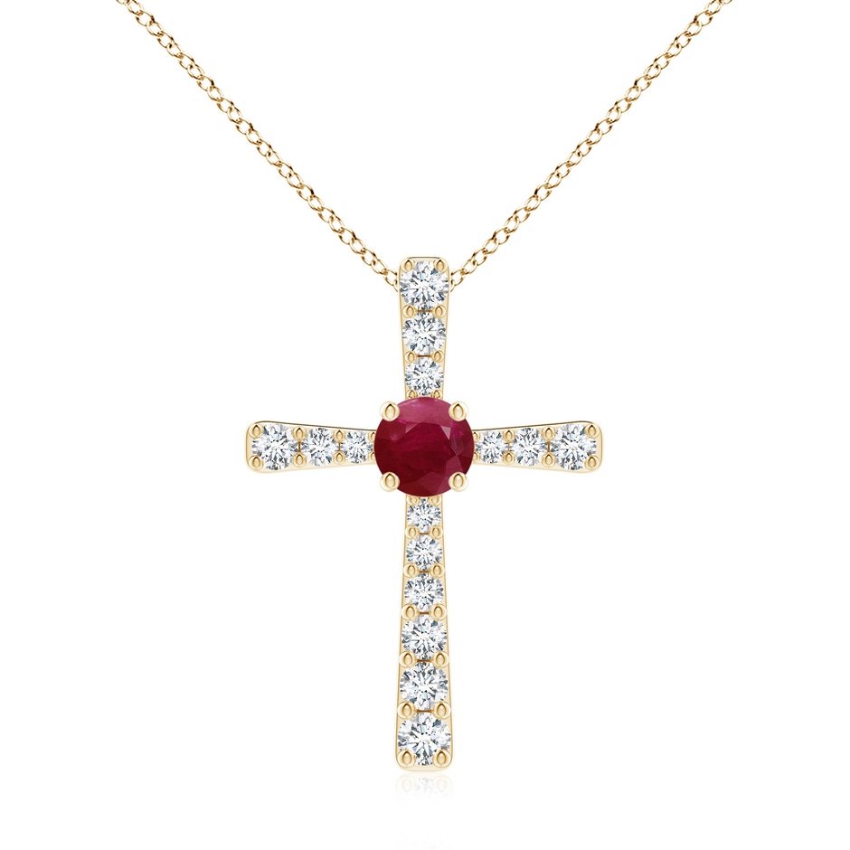 7mm A Ruby and Diamond Cross Pendant in Yellow Gold 