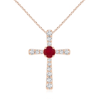 7mm AA Ruby and Diamond Cross Pendant in 18K Rose Gold