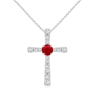7mm AAA Ruby and Diamond Cross Pendant in P950 Platinum