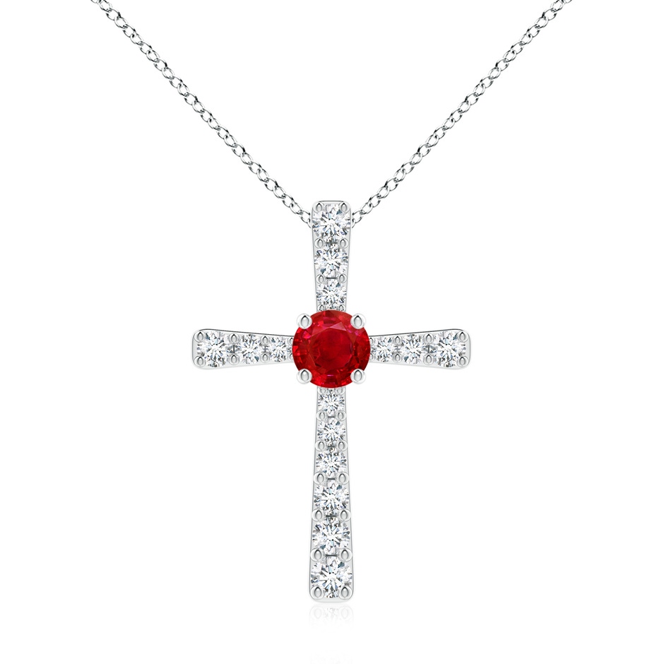 7mm AAA Ruby and Diamond Cross Pendant in P950 Platinum 