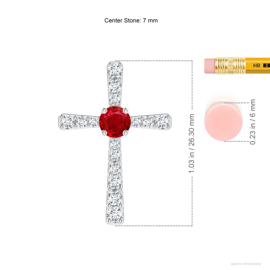 7mm AAA Ruby and Diamond Cross Pendant in P950 Platinum ruler