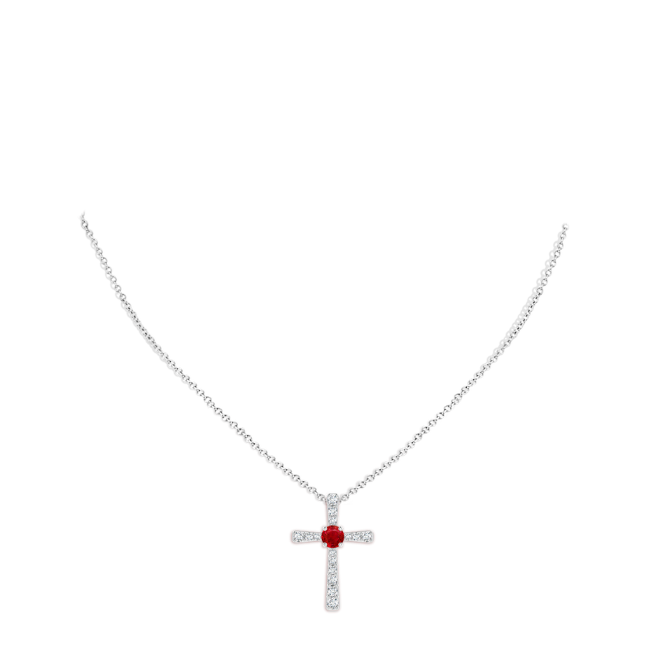 7mm AAA Ruby and Diamond Cross Pendant in P950 Platinum pen