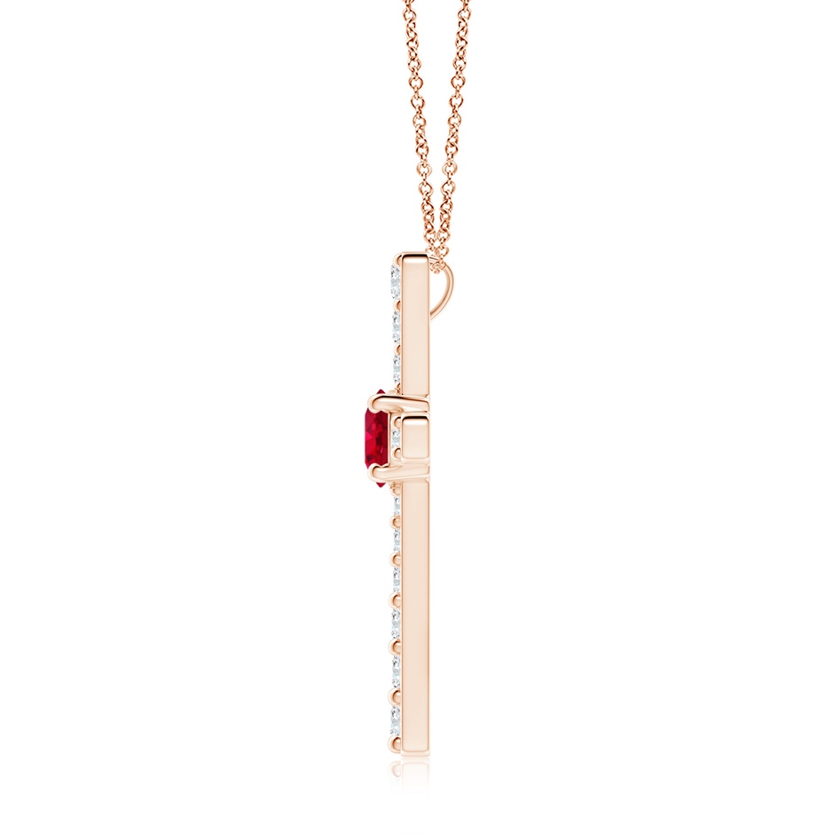 7mm AAA Ruby and Diamond Cross Pendant in Rose Gold side 199