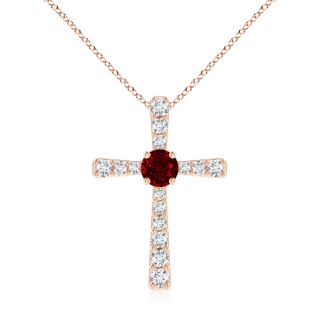 7mm AAAA Ruby and Diamond Cross Pendant in 9K Rose Gold