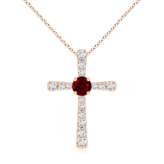 7mm AAAA Ruby and Diamond Cross Pendant in Rose Gold