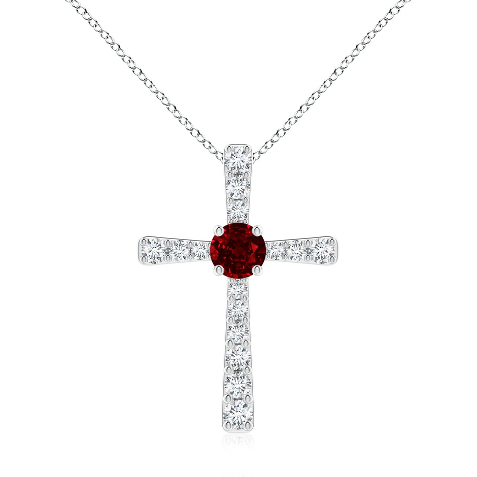 7mm AAAA Ruby and Diamond Cross Pendant in White Gold 
