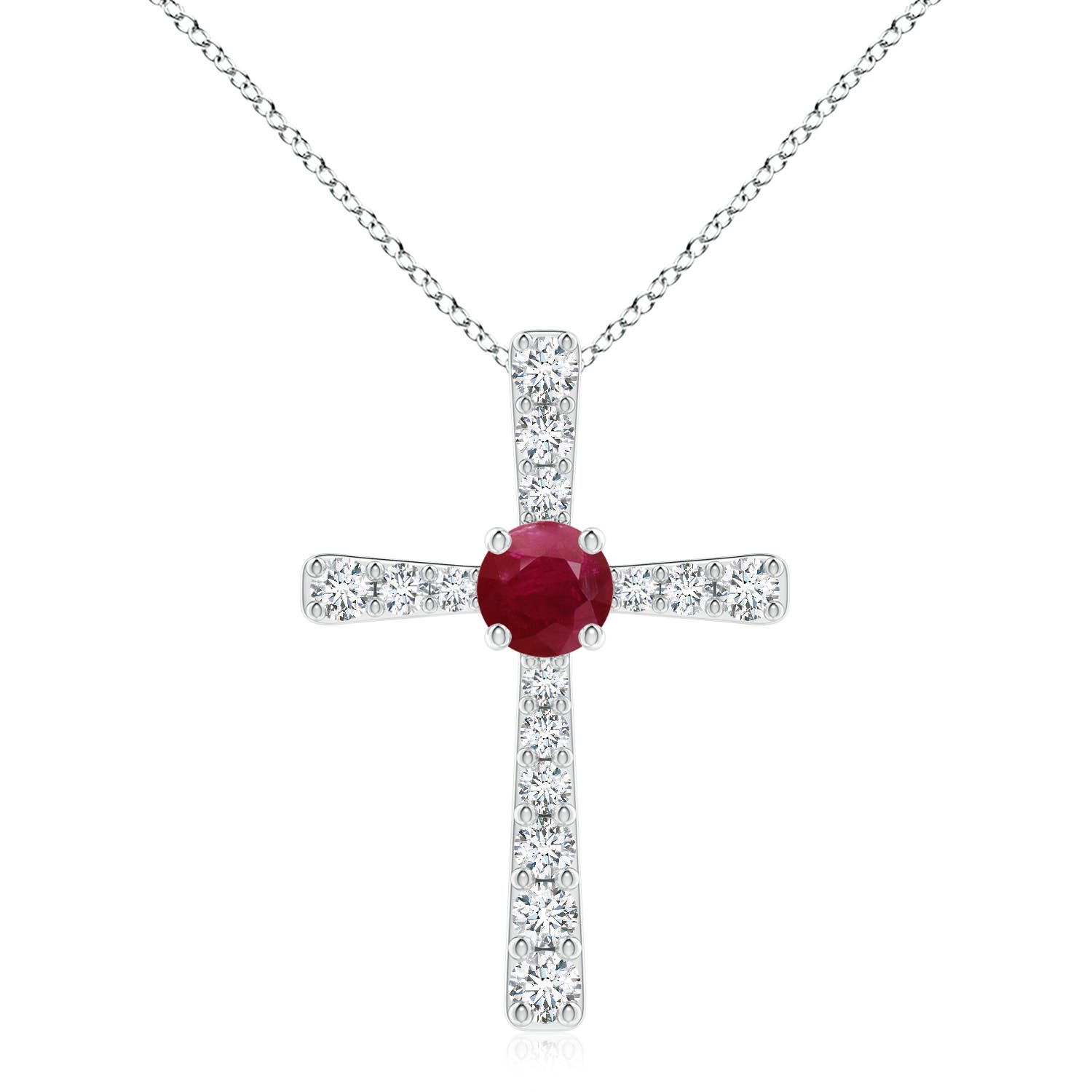 8mm A Ruby and Diamond Cross Pendant in 18K White Gold
